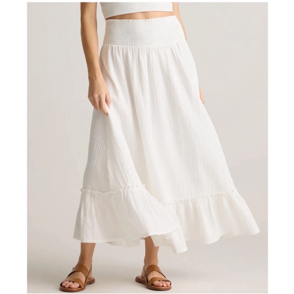 QUINCE 100% Organic Cotton Gauze Smocked Maxi Skirt MEDIUM - Picture 2 of 12